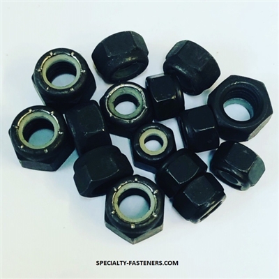 Black nylon lock nuts. Grade 8