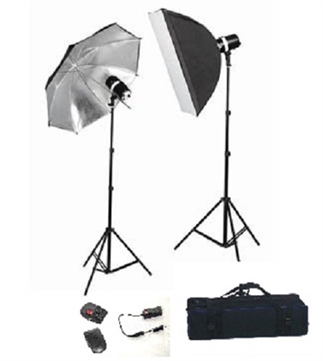 NEW 2 HEAD COMPLETE STROBE STUDIO FLASH MONOLIGHT KIT UMBRELLA SOFTBOX SET