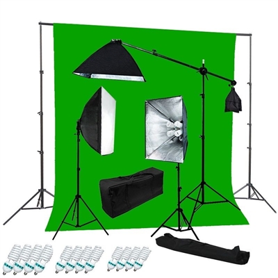 Pro 2400W Video Studio Boom Continous Vidoe Light Chroma Key Backdrop Stand kit