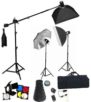 NEW PRO 3 HEAD COMPLETE STROBE STUDIO FLASH MONOLIGHT SOFTBOX BOOM STAND SET