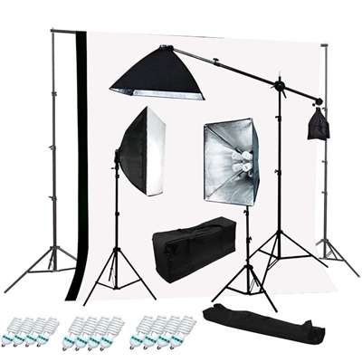 Photography Softbox 2400W Fluorescent Continuous Boom Light Studio Backdrop Kit