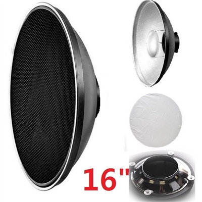 16" Beauty Dish Honeycomb & White Diffuser Alien Bees / Balcar/ white lightning