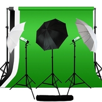 Photo Umbrella Continuous Lighting Black White Green Muslin Backdrop Stand Kit