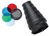 NEW Snoot for bowens S mount studio flash with colour gels honeycomb grid