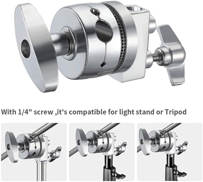 Aluminum Alloy Multi Functional Heavy Duty 2.5 inch Grip Head Swivel Head Clamp Holder Bracket Adapter with 1/2",1/4",3/8", 5/8" Mount for Light Stand, Extension Boom Arm,Photographic Equipment