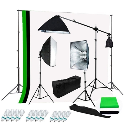 Pro Photo Studio 2400W Video Studio Boom Continuous Light 3 Backdrops Stand kit