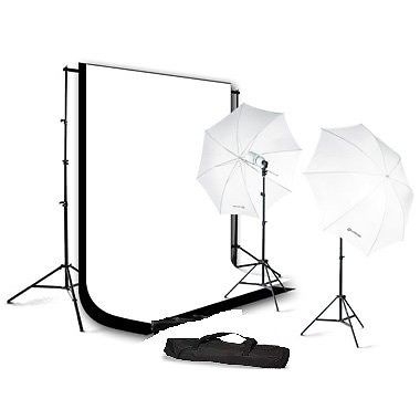 Photo Umbrella Lighting Kit Black White Muslin Backdrops Kit