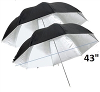 Pro 2 x 43" Silver / Black Reflective Photo Studio Umbrella