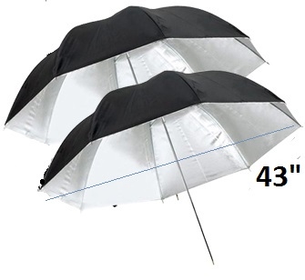 Pro 2 x 43" Silver / Black Reflective Photo Studio Umbrella