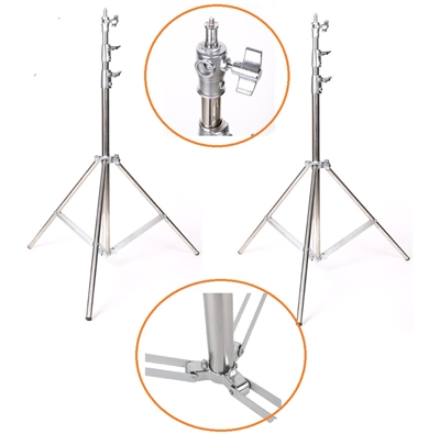 A pair 100% Stainless Steel Heavy Duty Light Stand, 5-9 feet/1.5-2.8 Meters with 1/4-inch to 3/8-inch Universal Adapter Adjustable Photographic Sturdy Tripod