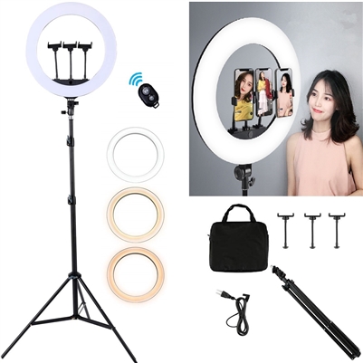 CanadianStudio 18-inch Ring Light with Stand,3000-6000K 65W LED Camera Light for Video Vlog,Including Wireless Remote, 3 Phone Holder & USB Charged Port