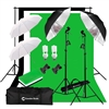 Photo Studio Continuous 2-Head Umbrella Lighting Light Black/White/Green High Key Muslin Backdrop Stand Kit