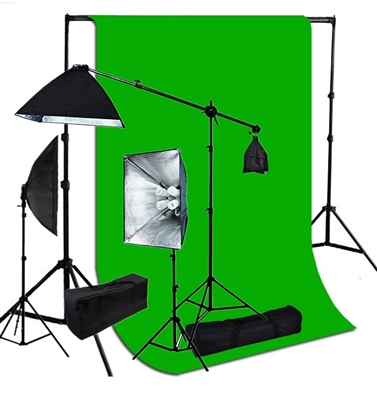 Photography Softbox 2400W Fluorescent video Continuous Boom Light  10 ft x 20 ft green Backdrop Kit