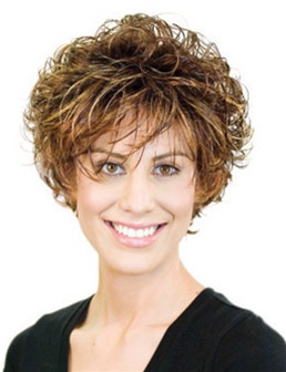 Synthetic Short Wig by Aspen. Natual loose curl. Bangs: 4.5", Sides: 3.5", Crown: 8.5", Nape: 2.5", Cap Size: Average Color Shown: Caramel/Strawberry <A class=colorchart href=/v/vspfiles/charts/as.html target=cc>Color Chart</a>