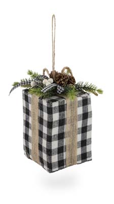 Small Black & White Check Present Ornament