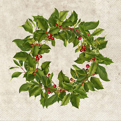 Bronson Pinchot Holly Wreath Cocktail Napkin