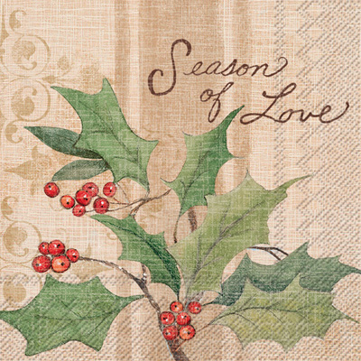 Christmas Holly Light Brown Cocktail Napkin