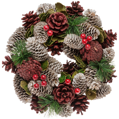 Small Dried Pinecone Wreath Red & White