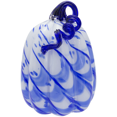 Large Blue Ribbon Glass Pumpkin