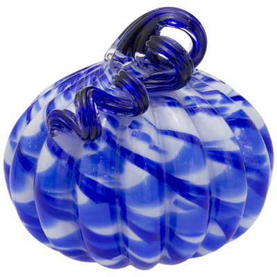 Small Blue Ribbon Glass Pumpkin