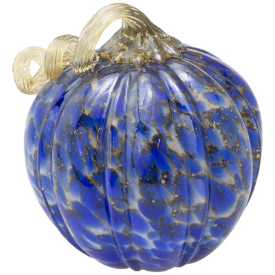 Small Blue & Gold Swirl Glass Pumpkin