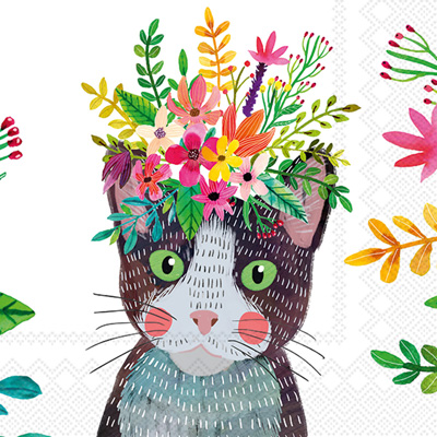 Floral Cat Lunch Napkin