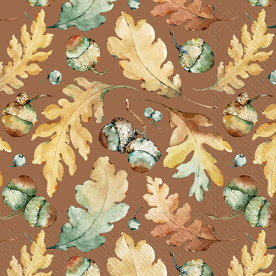 Acorns And Leaves Lunch Napkin - brown