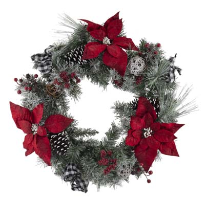 Poinsettia Wreath with Black & White Bows