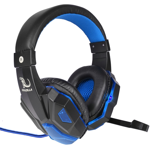 Krazilla Kzh-830 Blue Led Super Bass Hd Aggressive Gamingheadphones W/microphone&#44; Usb & 3.5mm Plug (black/blue)