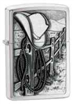 Zippo Lighter - Resting Cowboy Emblem Brushed Chrome - 24879