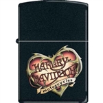 Zippo Lighter - Harley Davidson Hearts Black Matte - 852543