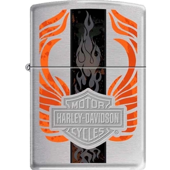 Zippo Lighter - Harley Davidson Orange Flame Brushed Chrome - 852546