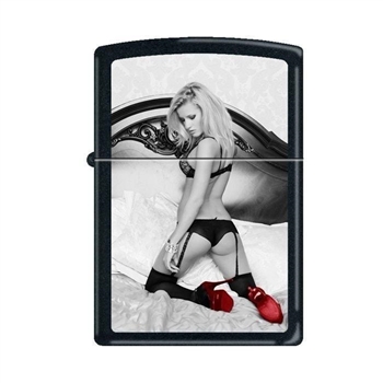 Zippo Lighter - Red Shoes On Bed Black Matte - 853388