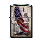 Zippo Lighter - Soaring Eagle/Statue Of Liberty Matte Black - 853775
