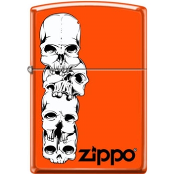 Zippo Lighter - Skulls Stacked With Logo Neon Orange - 853939