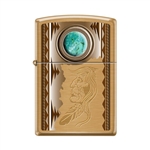 Zippo Lighter - American Indian w/ Turquoise Brush Brass - 854023