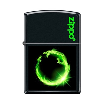 Zippo Lighter - Green Fire Dragon Ring Black Matte - 854054