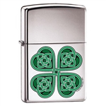 Zippo Lighter Celtic 4 Leaf Clover High Polish Chrome - ZCI001726