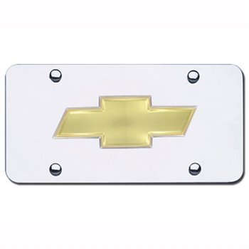 Gold Chevrolet Bowtie Logo on Chrome License Plate