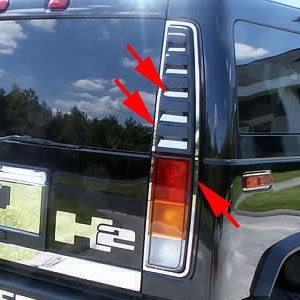 Hummer H2 Chrome Taillight Accent Trim, 2003, 2004, 2005, 2006, 2007, 2008, 2009