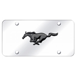 Chrome License Plate - Black Mustang