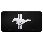 Ford Mustang Tri Bar Logo License Plate - Black and Brushed Stainless