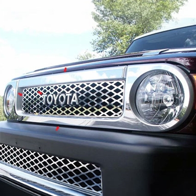 Toyota FJ Cruiser Chrome Front Grille Accent Trim, 2007, 2008, 2009, 2010, 2011, 2012, 2013, 2014