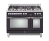 Lofra CURVA 48 Inch Range Freestanding Dual Fuel Oven 7 Brass Burners, 9 Cooking Modes,Convection Matte Black