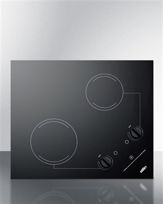 Summit CR2B121 21" Smoothtop Electric Cooktop 2 Burners Black 115 Volt Built In