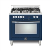 Lofra CURVA 36 Inch Range Freestanding Dual Fuel Oven 5 Brass Burners, 9 Cooking Modes, Convection Blue