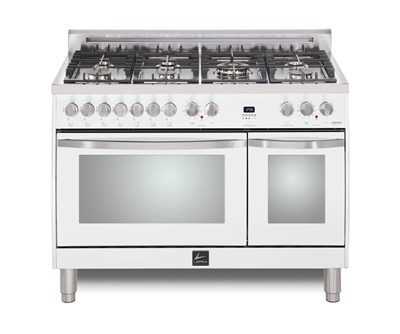 Lofra CURVA 48 Inch Range Freestanding Dual Fuel Oven 7 Brass Burners, 9 Cooking Modes,Convection White
