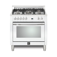 Lofra CURVA 36 Inch Range Freestanding Dual Fuel Oven 5 Brass Burners, 9 Cooking Modes,Convection White