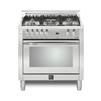 Lofra CURVA 36 Inch Range Freestanding Dual Fuel Oven 5 Brass Burners, 9 Cooking Modes, Convection Stainless Steel