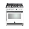 Lofra Maestro 36 Inch Range Freestanding Dual Fuel Oven 5 Brass Burners, Convection Chrome Trim In White